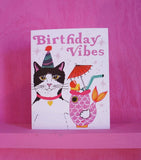 Happy Kitty Birthday Vibes Greeting Card