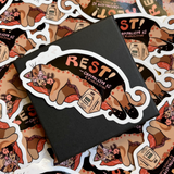 Rest! Capitalism is Exhausting CPAP Sleeping Cat Sticker
