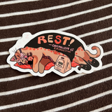 Rest! Capitalism is Exhausting CPAP Sleeping Cat Sticker