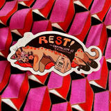 Rest! Capitalism is Exhausting CPAP Sleeping Cat Sticker