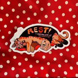 Rest! Capitalism is Exhausting CPAP Sleeping Cat Sticker