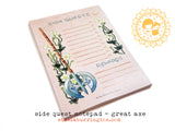 Side Quests Notepad - Great Axe