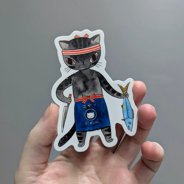 Fishmonger Kitty Cat Vinyl Sticker